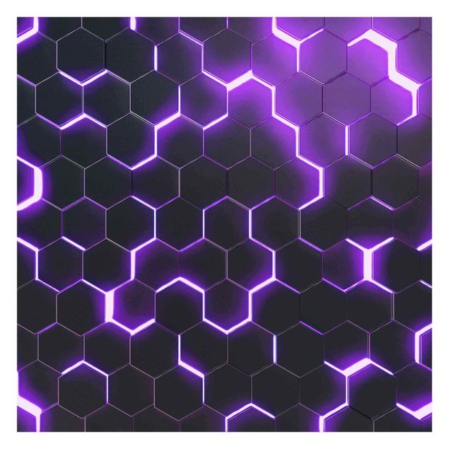 Foto Tapete Strukturierte Hexagone mit Neonlicht in Lila