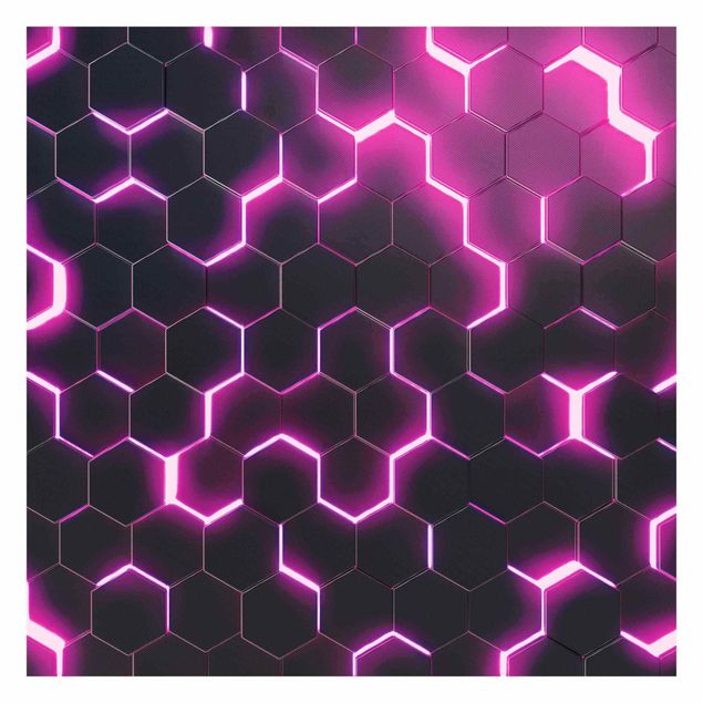Fototapete Strukturierte Hexagone mit Neonlicht in Pink