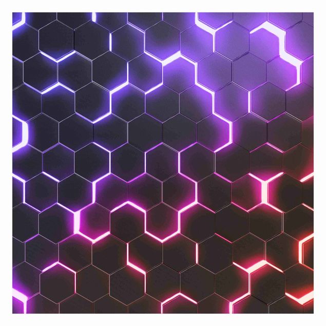 Foto Tapete Strukturierte Hexagone mit Neonlicht in Rosa und Lila