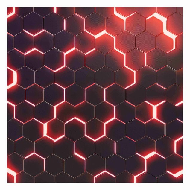 Foto Tapete Strukturierte Hexagone mit Neonlicht in Rot
