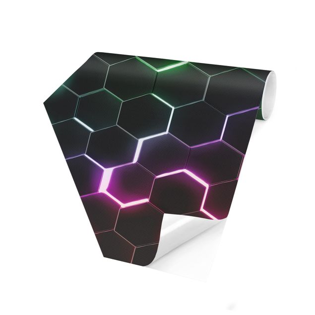 Fototapete Strukturierte Hexagone mit Neonlicht
