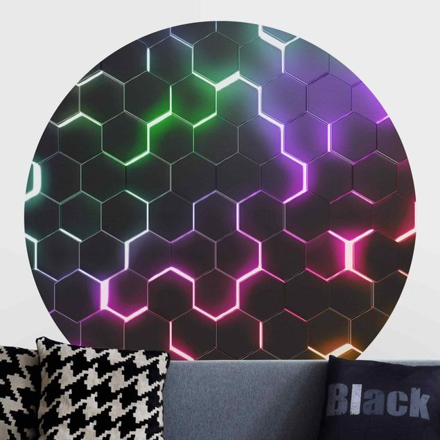 Fototapete Strukturierte Hexagone mit Neonlicht