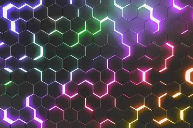 Küchenrückwand Folie Strukturierte Hexagone mit Neonlicht