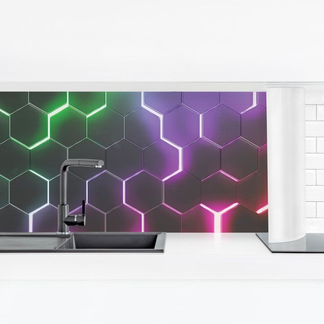 Küche Dekoration Strukturierte Hexagone mit Neonlicht