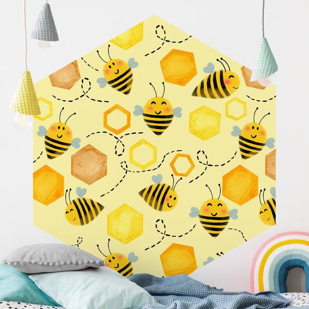 Tapeten mit Muster Süßer Honig mit Bienen Illustration