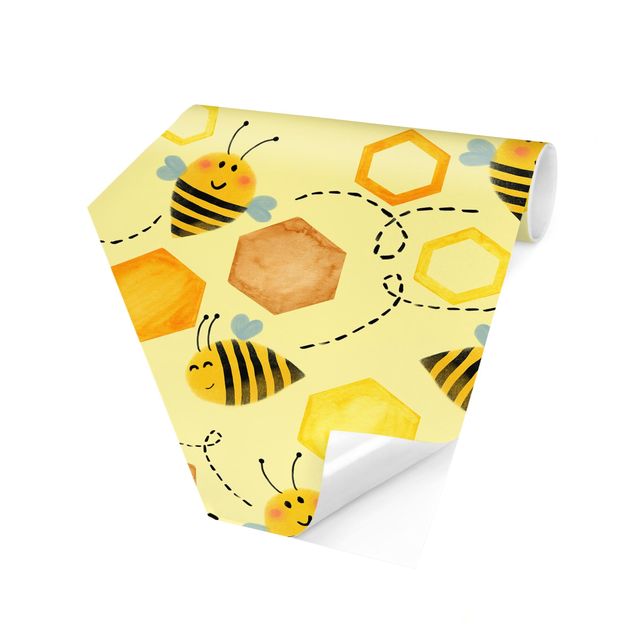 Fototapeten Gelb Süßer Honig mit Bienen Illustration
