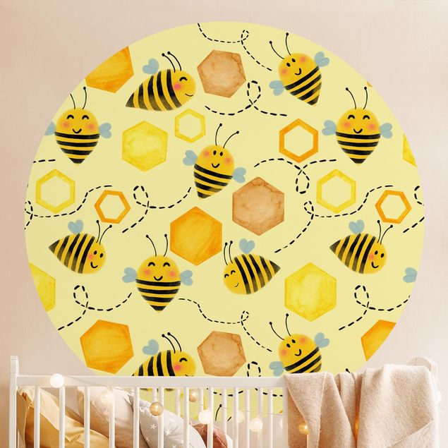 Mustertapeten Süßer Honig mit Bienen Illustration