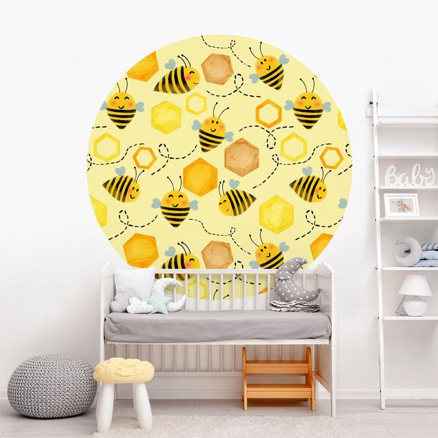 Fototapete Tiere Süßer Honig mit Bienen Illustration