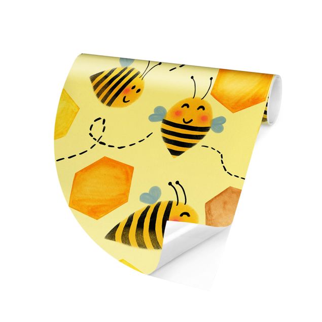 Fototapete gelb Süßer Honig mit Bienen Illustration
