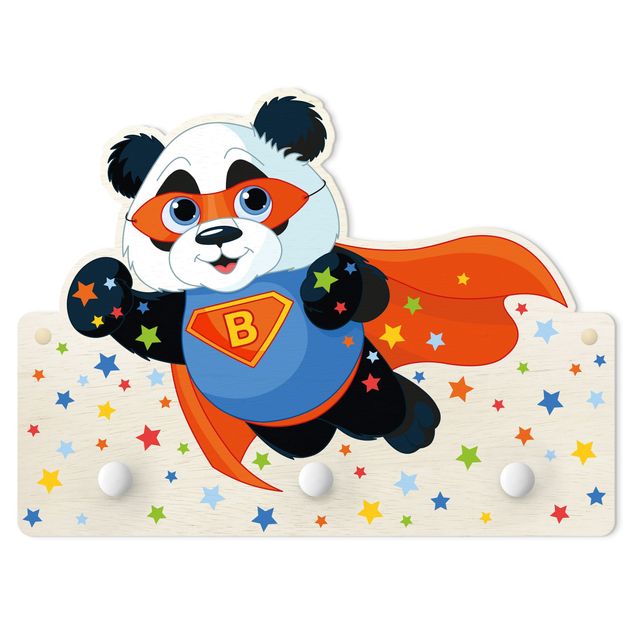 Garderobenpaneel bunt Super Panda mit Wunschbuchstaben