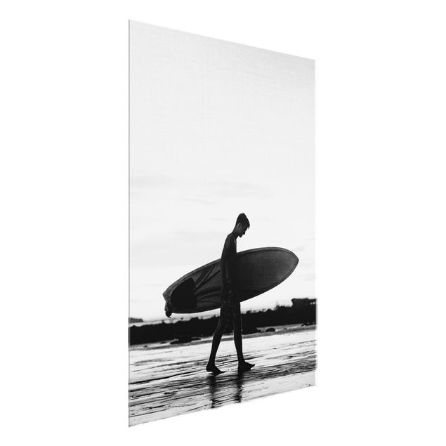 Glasbilder Strand Surferboy im Schattenprofil