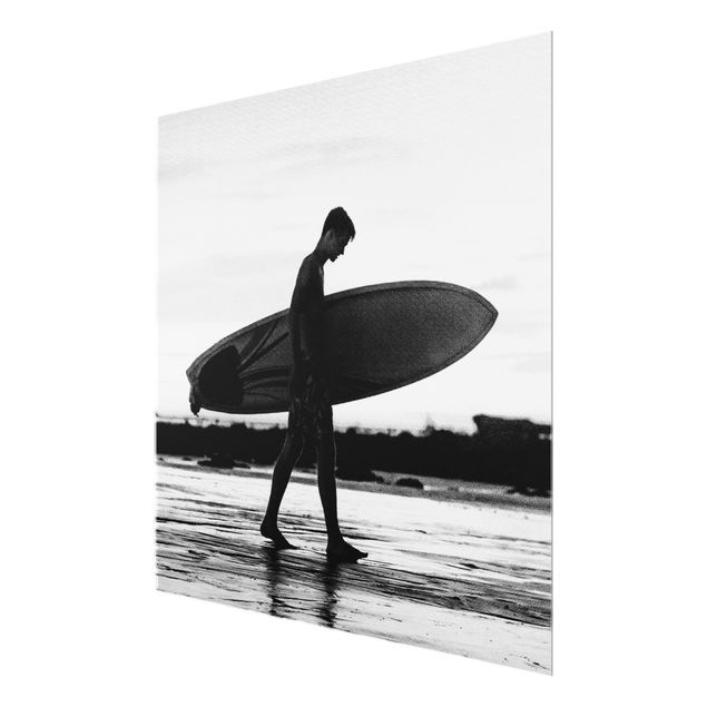 Wandbilder Glas Natur Surferboy im Schattenprofil