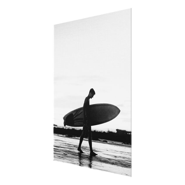 Glasbilder Natur Surferboy im Schattenprofil