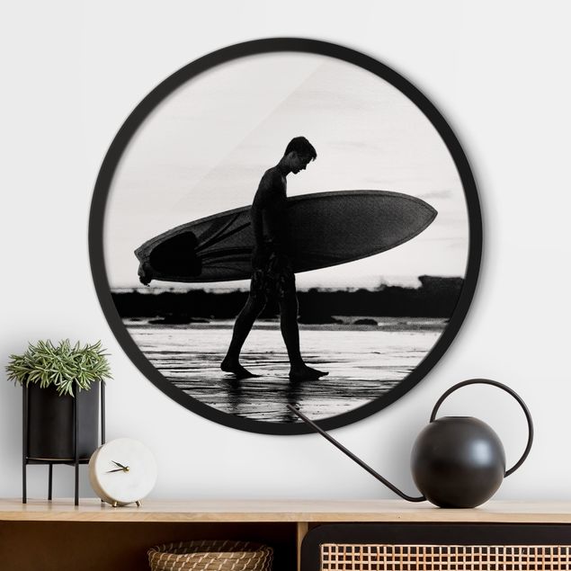 Gerahmte Bilder Strände Surferboy im Schattenprofil