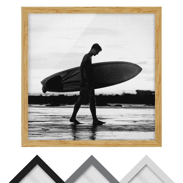Landschaftsbilder gerahmt Surferboy im Schattenprofil