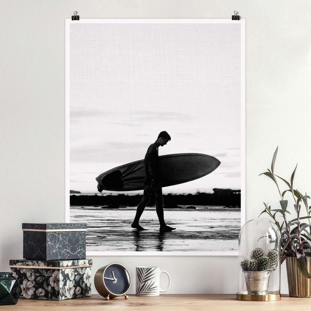 Wandbilder Landschaften Surferboy im Schattenprofil