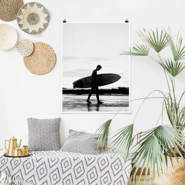 Wandbilder Strände Surferboy im Schattenprofil