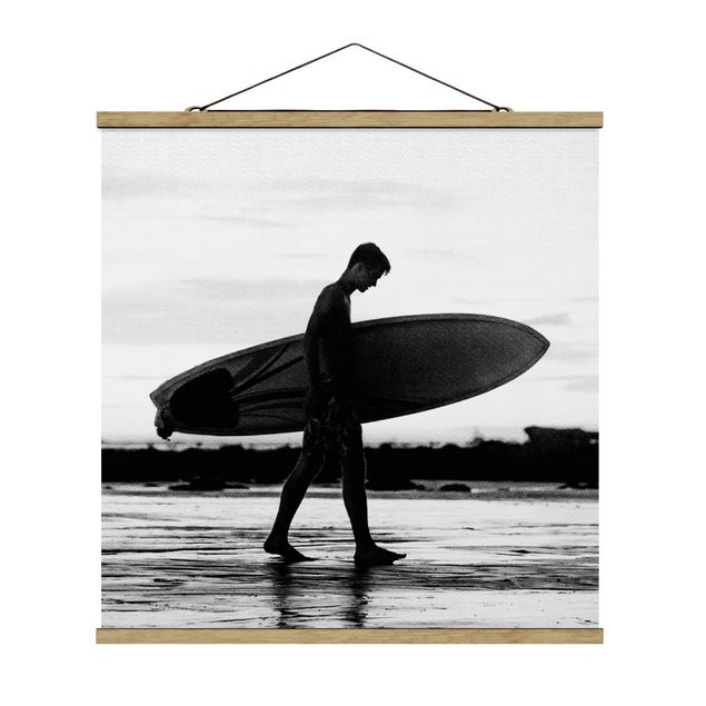 Poster schwarz-weiß Fotografie Surferboy im Schattenprofil