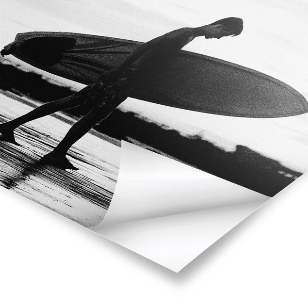 Wandbilder Schwarz-Weiß Surferboy im Schattenprofil