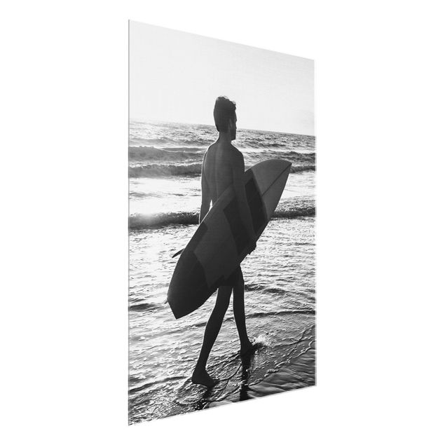 Wandbilder Meer Surferboy im Sonnenuntergang
