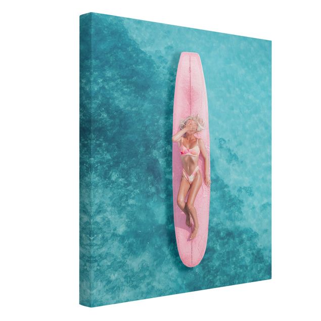 Natur Leinwand Surfergirl auf Rosa Board