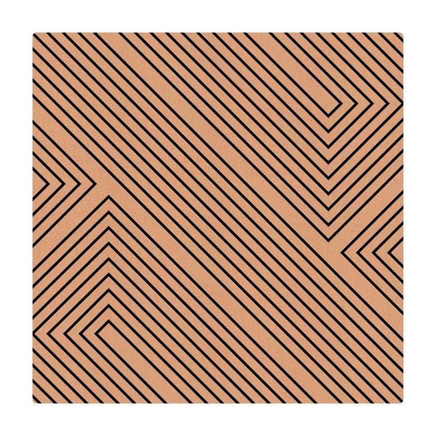 Kork-Teppich - Symmetrische Geometrie aus Schwarzen Linien - Quadrat 1:1
