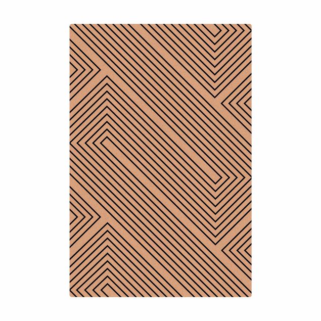 Kork-Teppich - Symmetrische Geometrie aus Schwarzen Linien - Hochformat 2:3