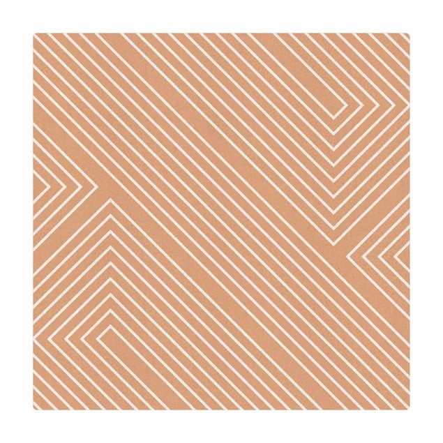 Kork-Teppich - Symmetrische Geometrie aus Weißen Linien - Quadrat 1:1