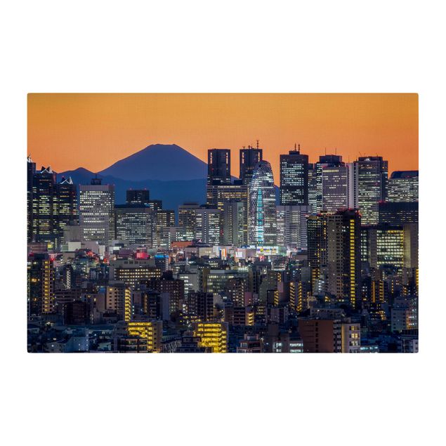 Wandbilder Landschaften Tokio mit dem Fuji am Abend