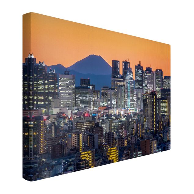 Wandbilder Architektur & Skyline Tokio mit dem Fuji am Abend
