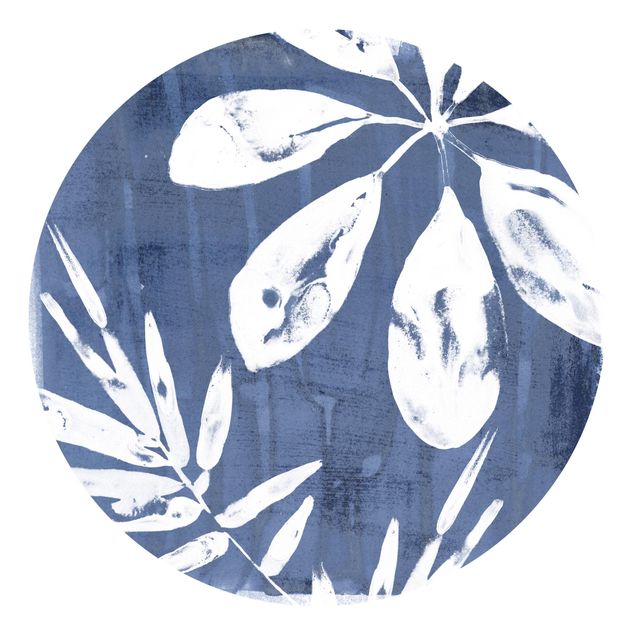 Wandtapete blau Tropische Blätter Indigo I