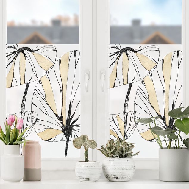 Fensterfolie - Sichtschutz - Tropische Blätter mit Gold I - Fensterbilder