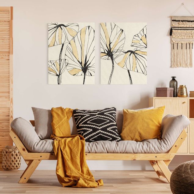 Wandbilder Floral Tropische Blätter mit Gold