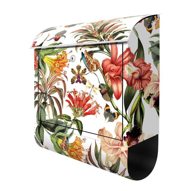Design Briefkasten Tropische Blumen