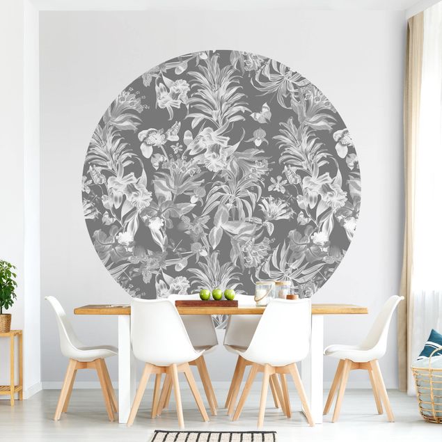 Küche Dekoration Tropische Blumen vor Grau