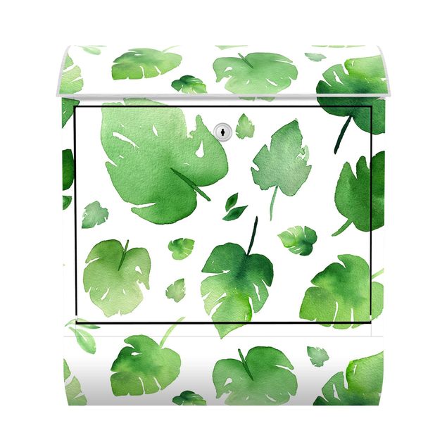 Postkasten grün Tropische Grüne Aquarellblätter