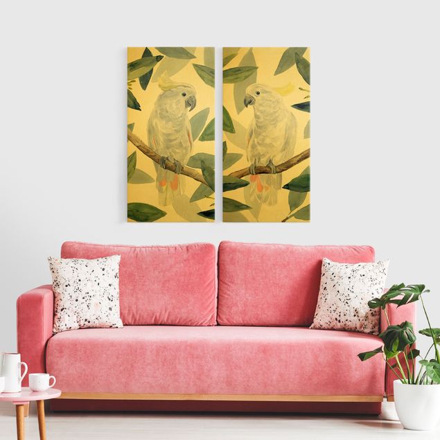 Leinwandbilder Blumen Tropische Kakadus Set
