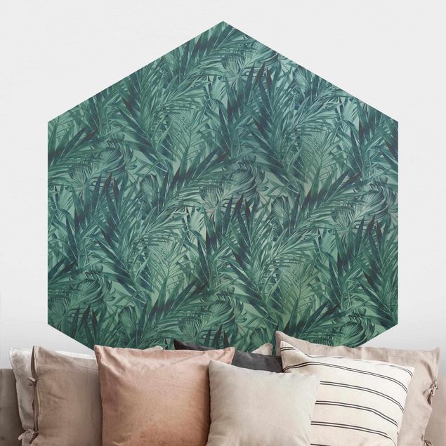 Küche Dekoration Tropische Palmenblätter auf Türkisverlauf