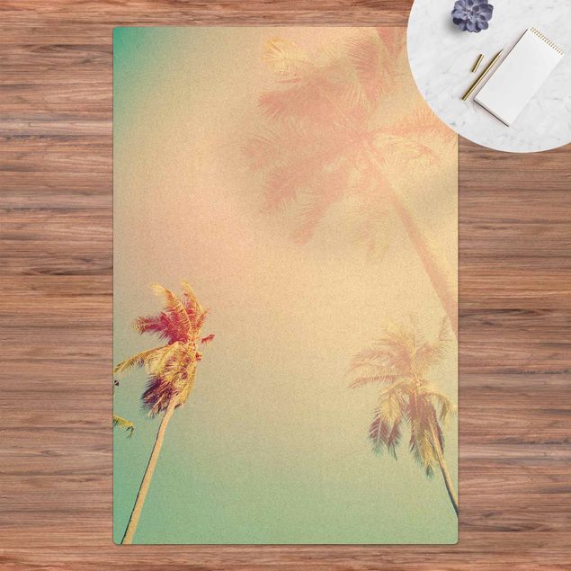 Moderne Teppiche Tropische Pflanzen Palmen bei Sonnenuntergang III