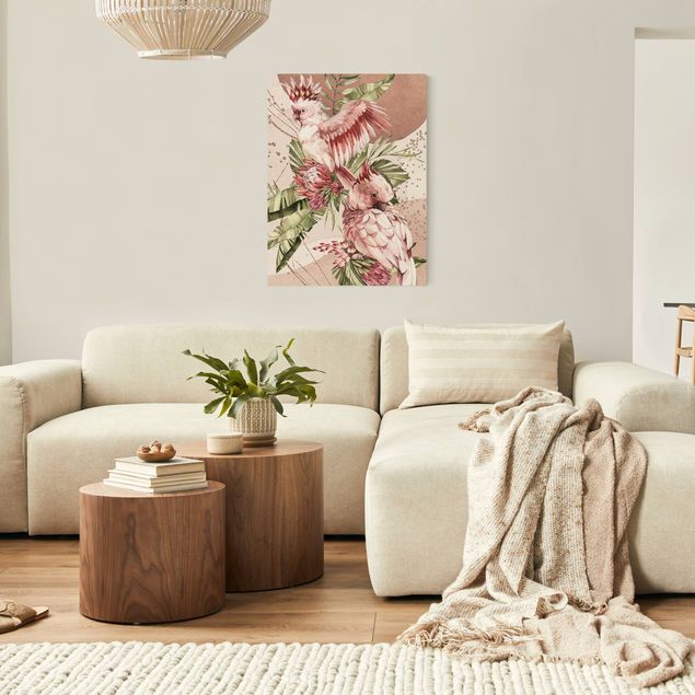 Wandbilder Floral Tropische Vögel - Pinke Kakadus