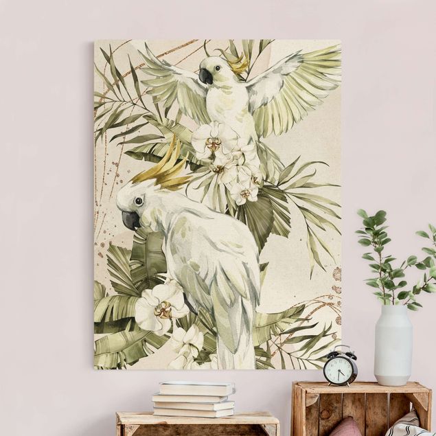 Leinwandbilder Blumen Tropische Vögel - Weiße Kakadus
