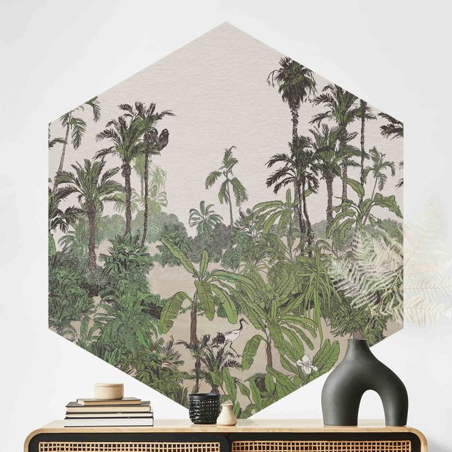 Küchen Deko Tropische Zeichnung - Dschungel mit Aquarell