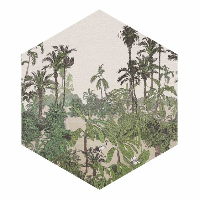 Fototapete kaufen Tropische Zeichnung - Dschungel mit Aquarell