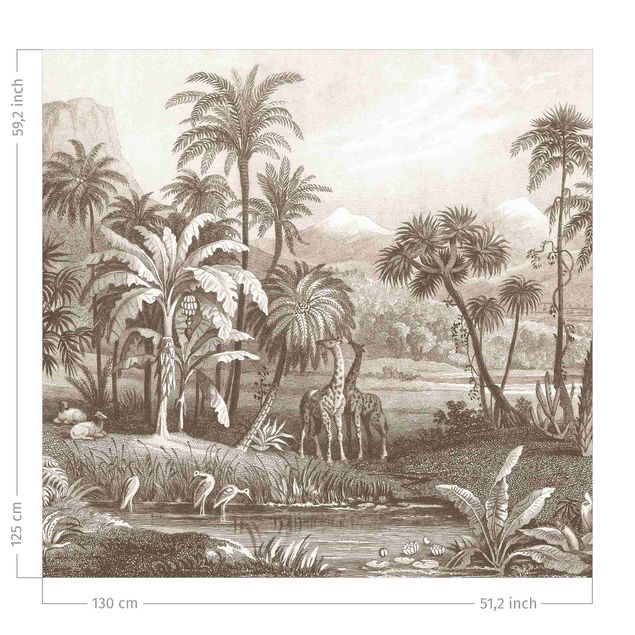 Vorhänge Maßanfertigung Tropischer Kupferstich mit Giraffen in Braun