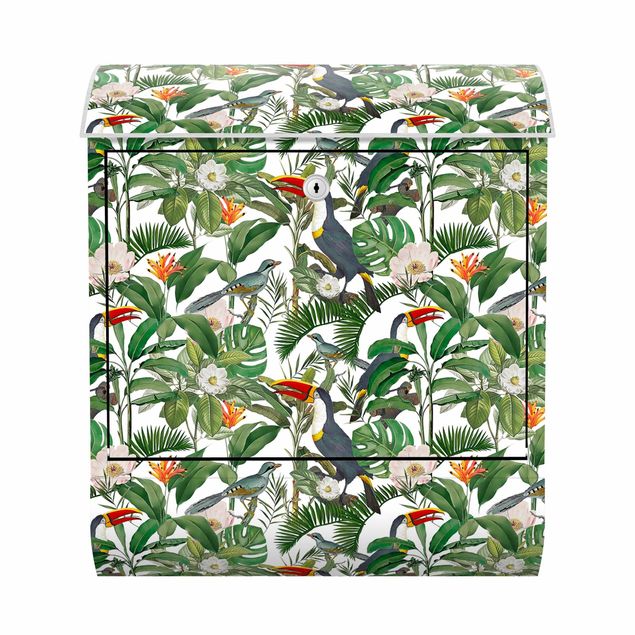 Blumen Briefkasten Tropischer Tukan mit Monstera und Palmenblättern
