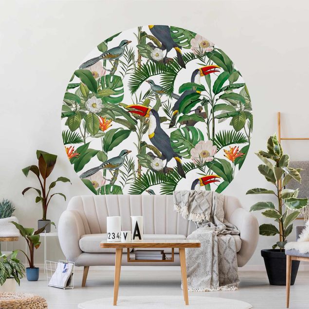Küchen Deko Tropischer Tukan mit Monstera und Palmenblättern