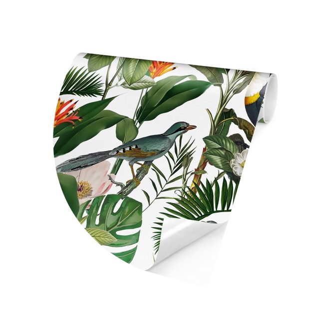 Tapeten mit Muster Tropischer Tukan mit Monstera und Palmenblättern