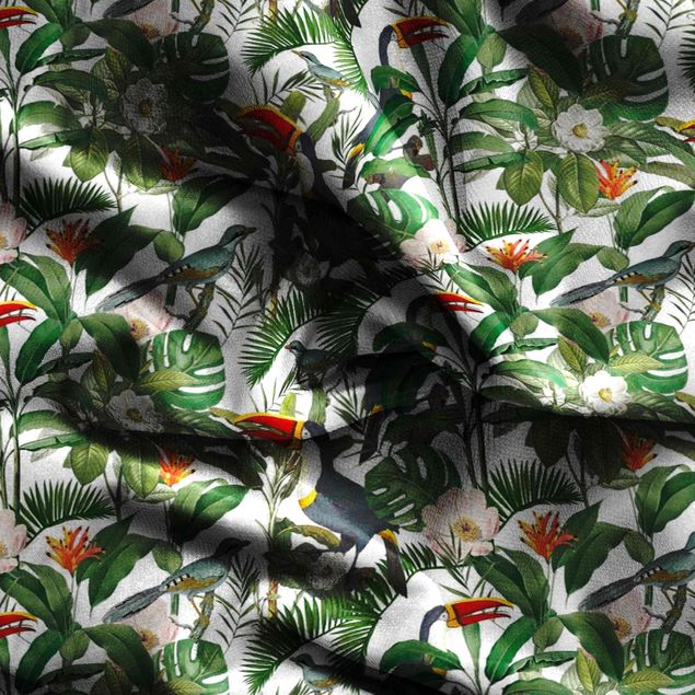 Vorhänge nach Maß Tropischer Tukan mit Monstera und Palmenblättern