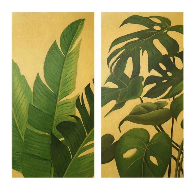 Wandbilder Grün Tropisches Blattwerk Duo