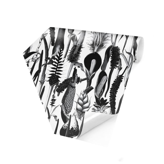 Wandtapete gruen Tropisches Luxus Muster Schwarz-Weiß